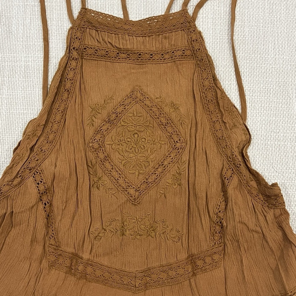 Forever 21 Boho Embroidered Crop Top Brown Fairy Cottagecore S - Picture 4 of 8